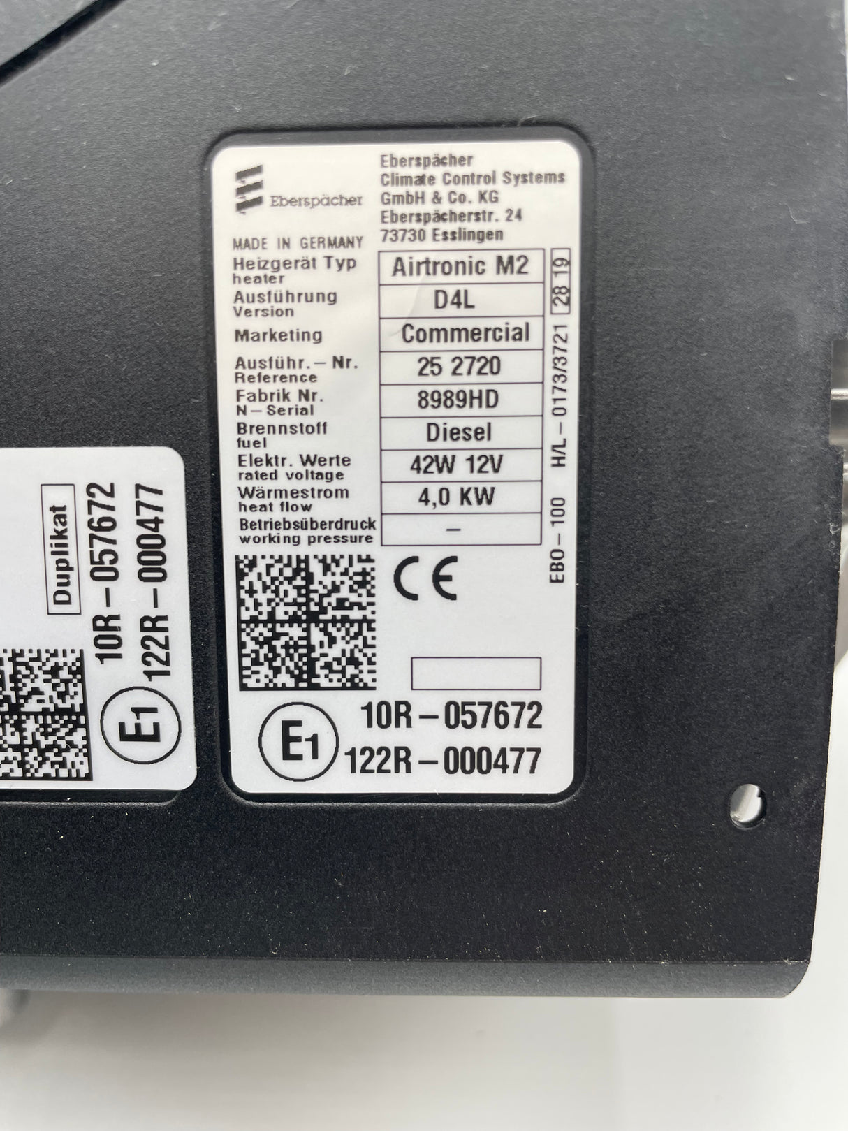 Espar Airtronic M2-B4L - 12v Replacement Heater (Heater and FMP Only)