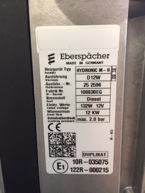 Espar/Eberspaecher MII-12KW, 12V Coolant Heater - Boxed w/High Capacity pump